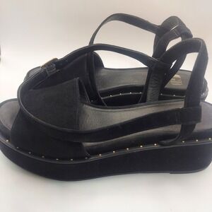 GB Sweet Talk Black Suede Leather Platform Studded Ankle Strap Sandals‎ 6.5 M
